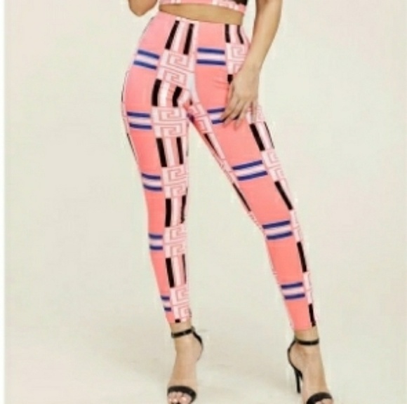 PINK/BLUE Short Sleeve Mesh CropTop & Leggings Set - Picture 4 of 8